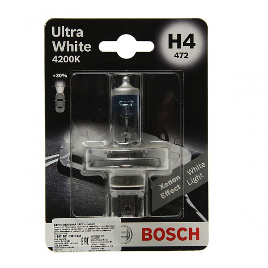Большое фото товара - Автолампа H4 60/55 P43t-38 ULTRA WHITE блистер 12V BOSCH B-1987301089бл, B-1987301089бл. Вариант №1