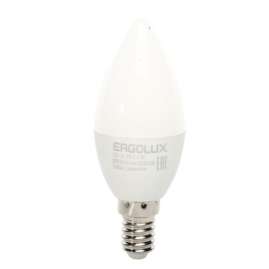 Большое фото товара - Лампа светодиодная Е14 C35 9W тёплый свет ERGOLUX EL-LED-C35-9W-E14-3K, EL-LED-C35-9W-E14-3K. Вариант №1