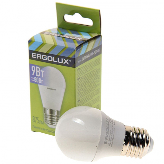 Большое фото товара - Лампа светодиодная Е27 G45 9W дневной свет ERGOLUX EL-LED-G45-9W-E27-6K, EL-LED-G45-9W-E27-6K. Вариант №1