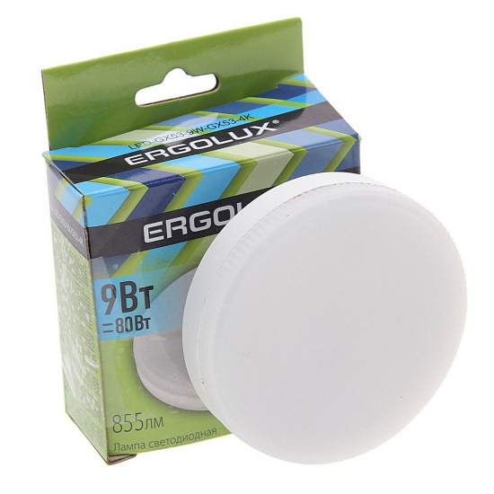 Большое фото товара - Лампа светодиодная GX53-9W-GX53 холодный свет ERGOLUX EL-LED-GX53-9W-GX53-4K, EL-LED-GX53-9W-GX53-4K. Вариант №1