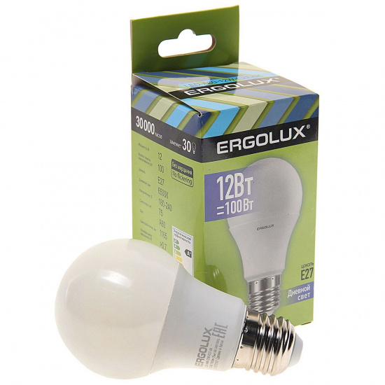 Большое фото товара - Лампа светодиодная E27 A60 12W дневной свет ERGOLUX EL-LED-A60-12W-E27-6K, EL-LED-A60-12W-E27-6K. Вариант №1