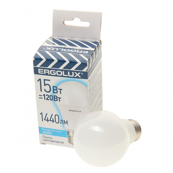 Большое фото товара - Лампа светодиодная E27 A60 15W холодный свет ERGOLUX EL-LED-A60-15W-E27-4K, EL-LED-A60-15W-E27-4K. Вариант №1