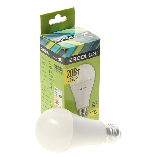 Большое фото товара - Лампа светодиодная E27 A65 20W тёплый свет ERGOLUX EL-LED-A65-20W-E27-3K, EL-LED-A65-20W-E27-3K. Вариант №1