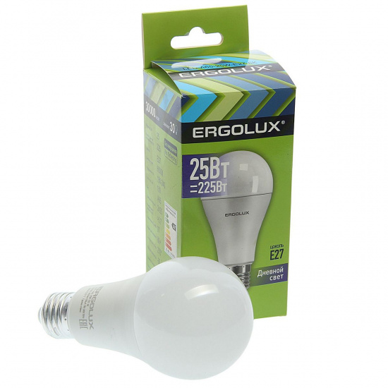 Большое фото товара - Лампа светодиодная E27 A65 25W дневной свет ERGOLUX EL-LED-A65-25W-E27-6K, EL-LED-A65-25W-E27-6K. Вариант №1