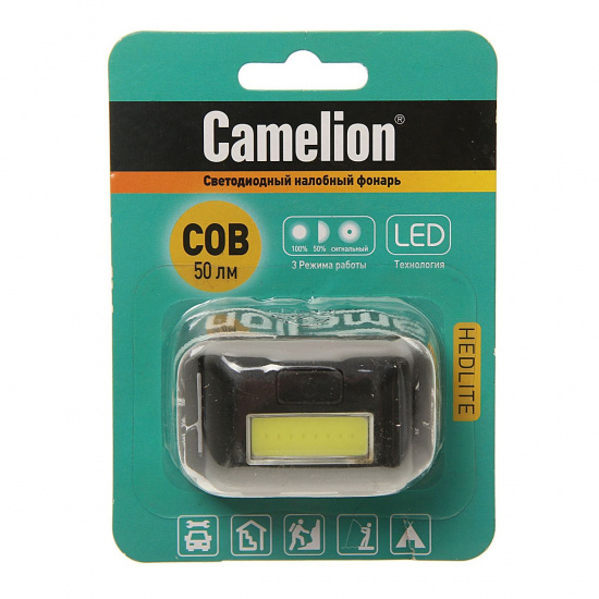 Большое фото товара - Фонарь 1 LED SILVER головной 3 режима 3*ААА 4,5V CAMELION C-5355, C-5355. Вариант №1