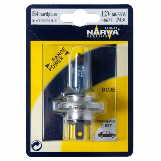 Большое фото товара - Автолампа H4 60/55 P43t-38+50% RANGE POWER BLUE блистер 12V NARVA 486774000, 486774000. Вариант №1