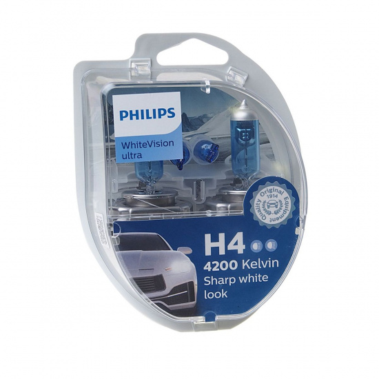 Большое фото товара - Автолампа H4 60/55 P43t-38 WhiteVision ultra 4200K 2шт+2шт W5W 12V PHILIPS 12342WVUSM, 12342WVUSM. Вариант №1
