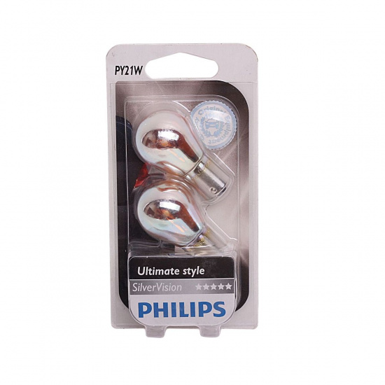 Большое фото товара - Автолампа PY21W BAU15s +30% SILVER VISION блистер 2шт 12V PHILIPS 12496SVB2, 12496SVB2. Вариант №1