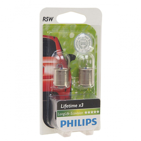 Большое фото товара - Автолампа R5W BA15s LongLife EcoVision блистер 2шт 12V PHILIPS 12821LLECOB2, 12821LLECOB2. Вариант №1