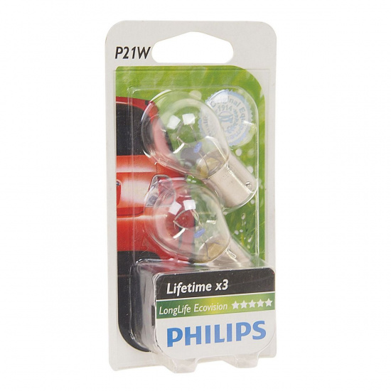 Большое фото товара - Автолампа P21W BA15s LongLife EcoVision блистер 2шт 12V PHILIPS 12498LLECOB2, 12498LLECOB2. Вариант №1