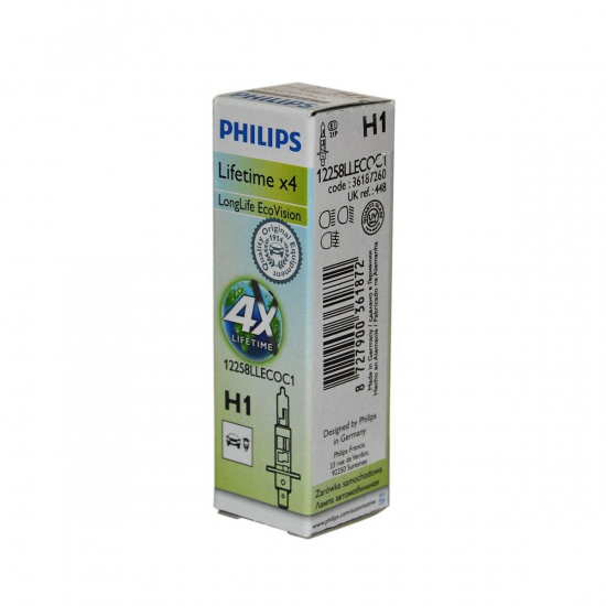 Большое фото товара - Автолампа H1 55 P14.5s LongLife EcoVision 12V PHILIPS 12258LLECOC1, 12258LLECOC1. Вариант №1