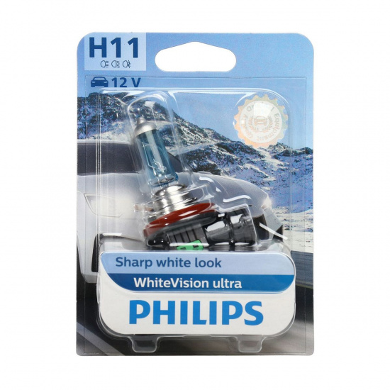 Большое фото товара - Автолампа H11 55 PGJ19-2 WhiteVision ultra 4000K блистер 12V PHILIPS 12362WVUB1, 12362WVUB1. Вариант №1