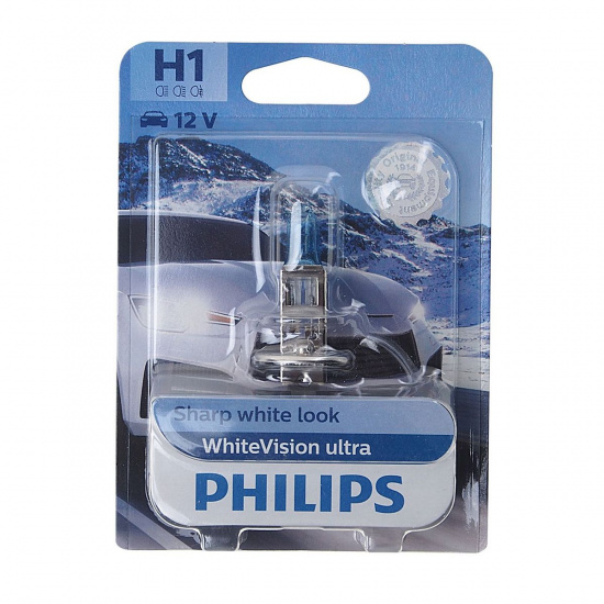 Большое фото товара - Автолампа H1 55 P14,5s WhiteVision ultra 3700K блистер 12V PHILIPS 12258WVUB1, 12258WVUB1. Вариант №1
