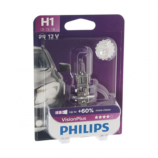 Большое фото товара - Автолампа H1 55 P14.5s+60% VisionPlus блистер 12V PHILIPS 12258VPB1, 12258VPB1. Вариант №1