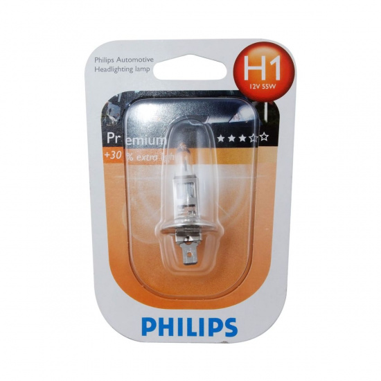 Большое фото товара - Автолампа H1 55 P14.5s+30% PREMIUM блистер 12V PHILIPS 12258PRB1, 12258PRB1. Вариант №1