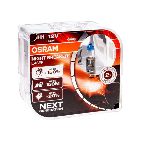 Большое фото товара - Автолампа H1 55 P14.5s+150% NIGHT BREAKER LASER 3500K евробокс 2шт 12V OSRAM 64150NL-HCB, 64150NL-HCB. Вариант №1