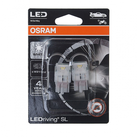 Большое фото товара - Автолампа W21W W3x16d LED блистер 2шт 6000К 12V OSRAM 7505DWP-02B, 7505DWP-02B. Вариант №1