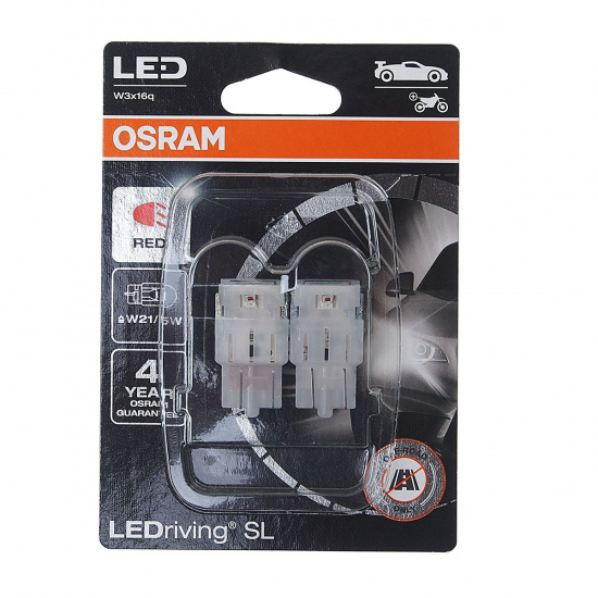 Большое фото товара - Автолампа W21/5W W3x16q LED блистер 2шт RED 12V OSRAM 7515DRP-02B, 7515DRP-02B. Вариант №1