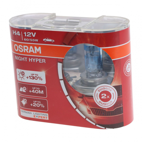 Большое фото товара - Автолампа H4 60/55 P43t+130% NIGHT HYPER евробокс 2шт 12V OSRAM 64193NH-HCB, 64193NH-HCB. Вариант №1