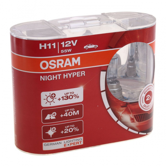 Большое фото товара - Автолампа H11 55 PGJ19-2+130% NIGHT HYPER евробокс,2шт 12V OSRAM 64211NH-HCB, 64211NH-HCB. Вариант №1