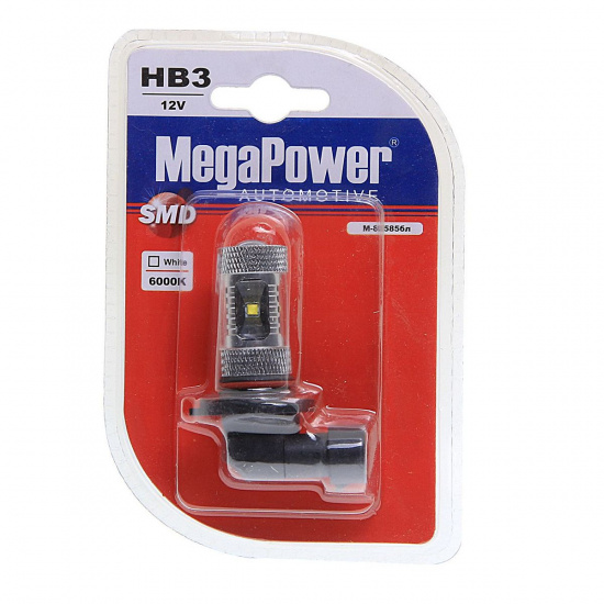 Большое фото товара - Автолампа HB3 P20d 6 SMD CREE WHITE 6000K блистер 338лм 12V MEGAPOWER M-80585бл, M-80585бл. Вариант №1