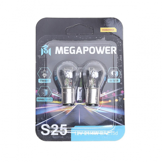 Большое фото товара - Автолампа P21/4W BAZ15d STANDART блистер 2шт 12V MEGAPOWER M-37033046, M-37033046. Вариант №1