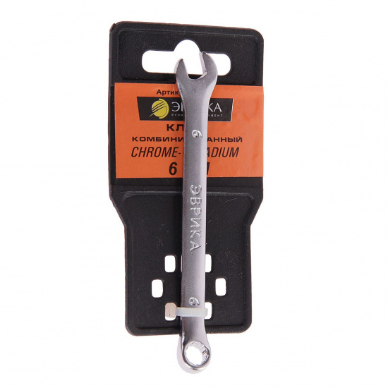 Большое фото товара - Ключ комбинированный 6мм Chrome vanadium на держателе сатинированный ЭВРИКА ER-31006, ER-31006. Вариант №1