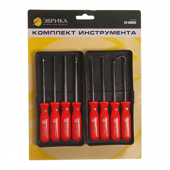 Большое фото товара - Набор шило 1пр. /крючки 45 90 /отвертки Sl 1/8 Ph #0 T15 T20 8пр. ЭВРИКА ER-58003, ER-58003. Вариант №1